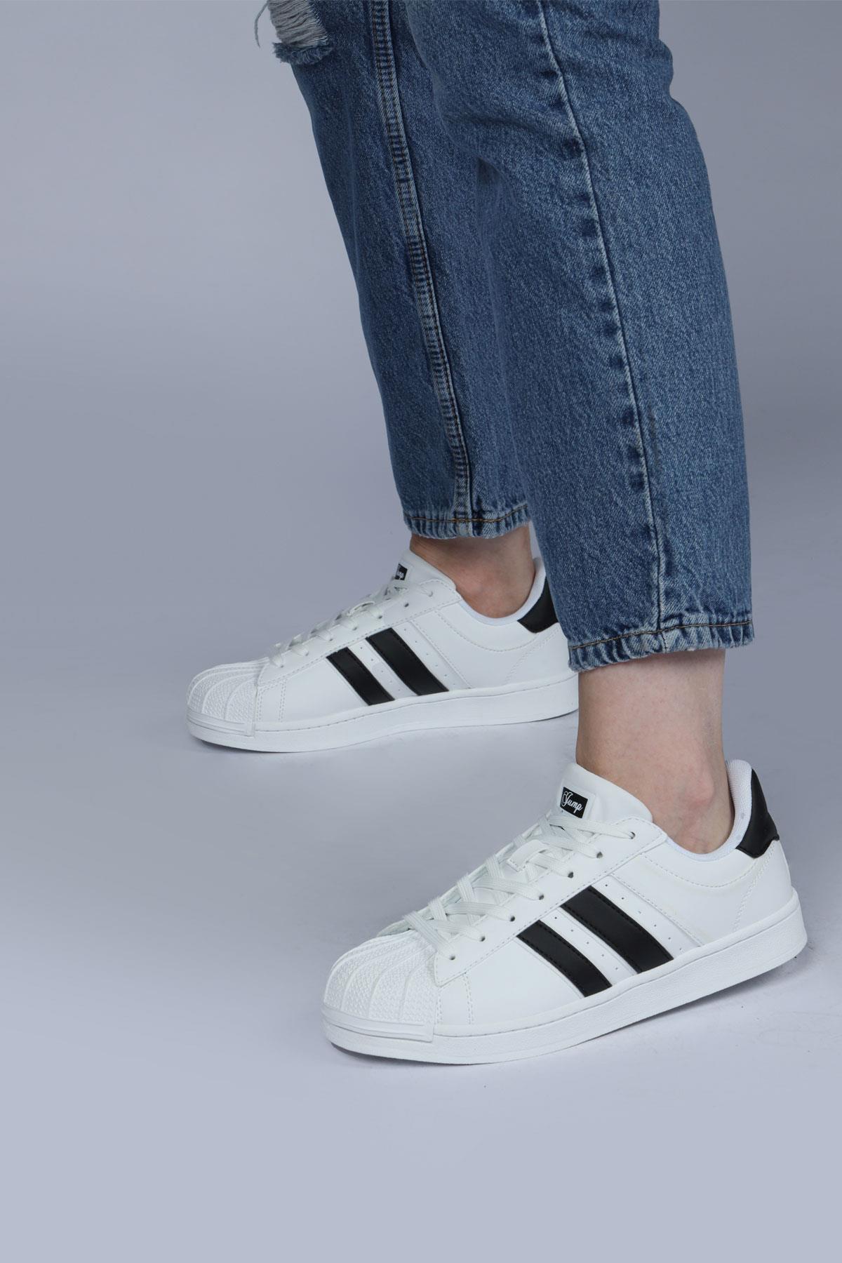 28787 Beyaz - Siyah Kadın Sneaker Günlük Spor Ayakkabı