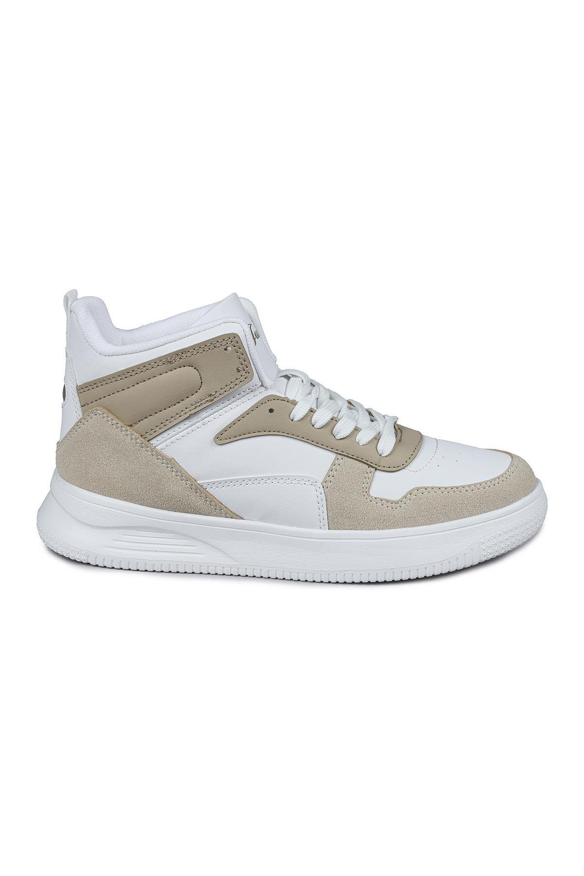 29100 Yüksek Bilekli Bej - Beyaz Kadın Sneaker Günlük Spor Ayakkabı