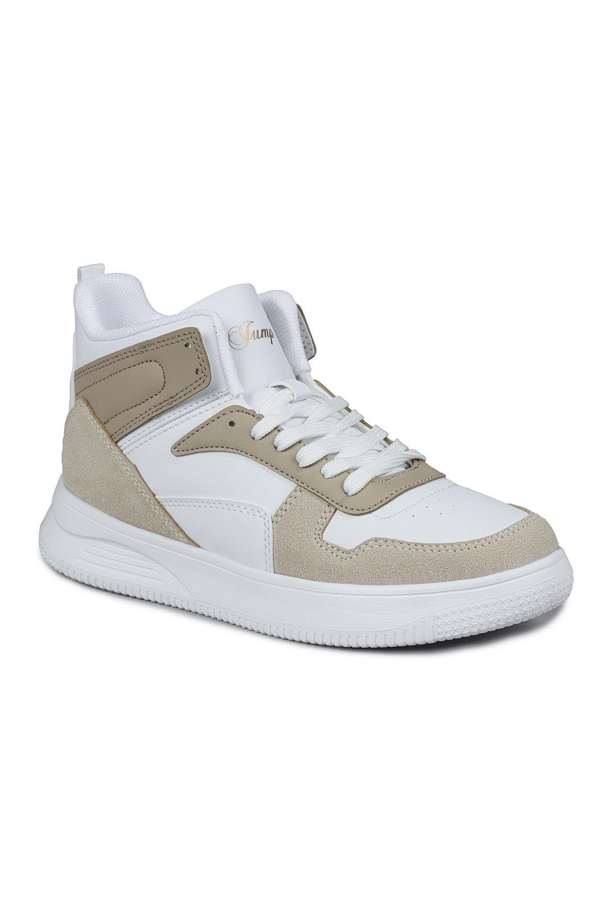 29100 Yüksek Bilekli Bej - Beyaz Kadın Sneaker Günlük Spor Ayakkabı