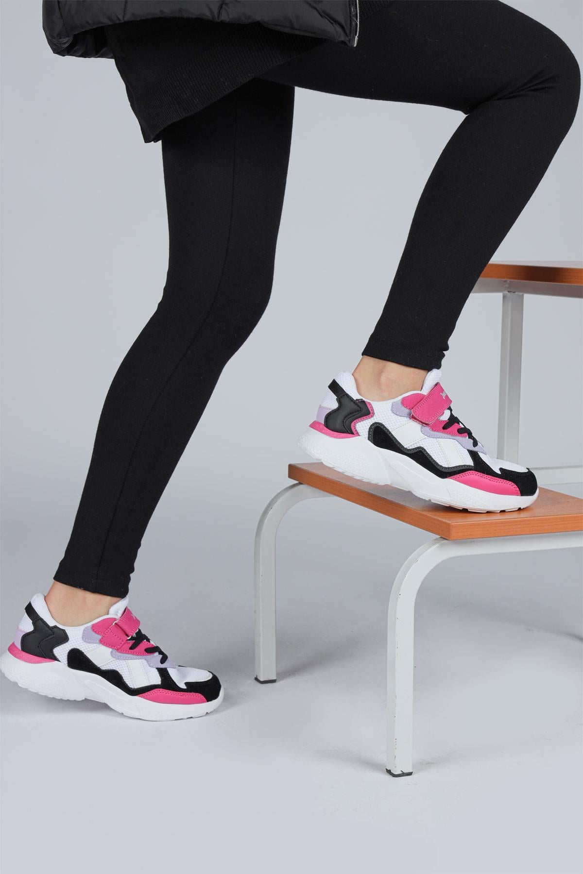 29189 Cırtlı Beyaz - Lila Kız Çocuk Sneaker Günlük Spor Ayakkabı