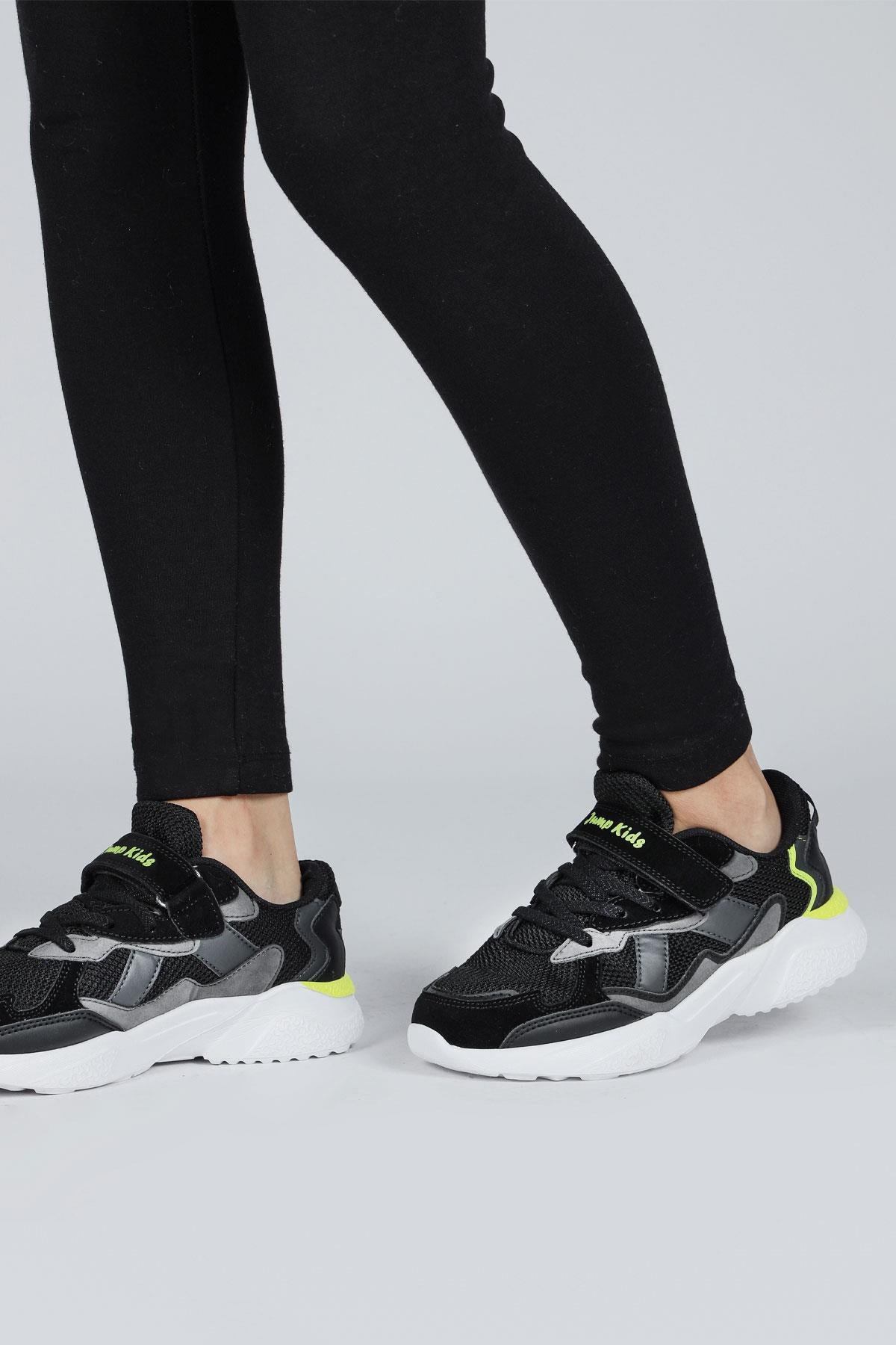 29189 Cırtlı Siyah - Gri Üniseks Çocuk Sneaker Günlük Spor Ayakkabı