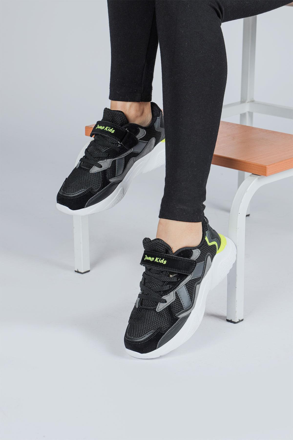 29189 Cırtlı Siyah - Gri Üniseks Çocuk Sneaker Günlük Spor Ayakkabı