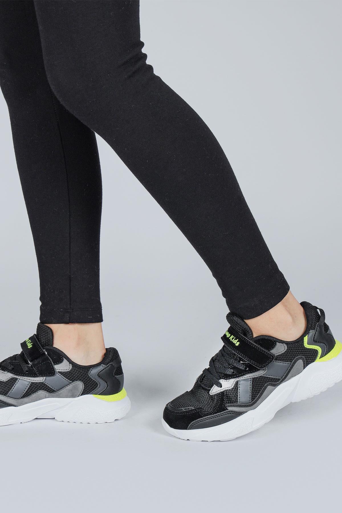 29189 Cırtlı Siyah - Gri Üniseks Çocuk Sneaker Günlük Spor Ayakkabı