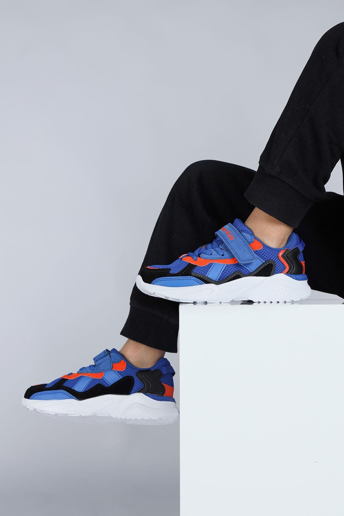 29189 Saks Mavi - Turuncu Üniseks Çocuk Sneaker Günlük Spor Ayakkabı