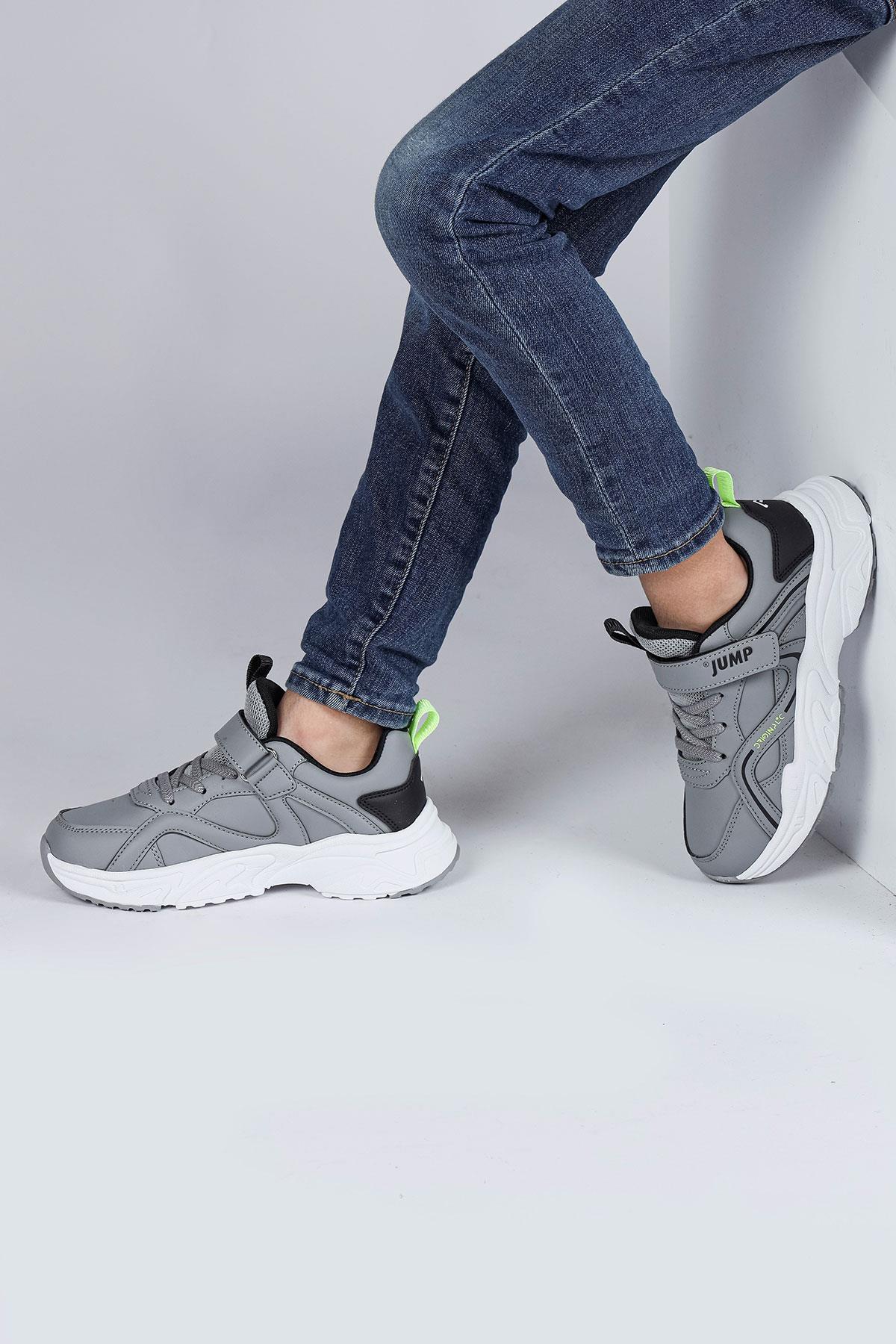 29603 Cırtlı Açık Gri - Siyah Üniseks Çocuk Sneaker Günlük Spor Ayakkabı