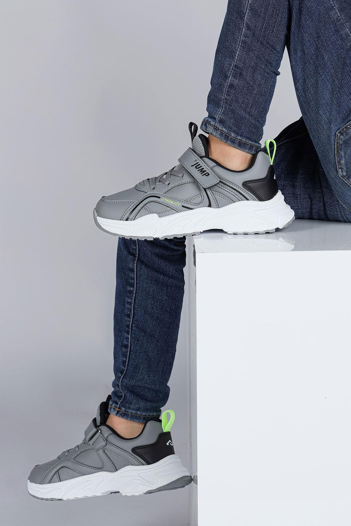 29603 Cırtlı Açık Gri - Siyah Üniseks Çocuk Sneaker Günlük Spor Ayakkabı