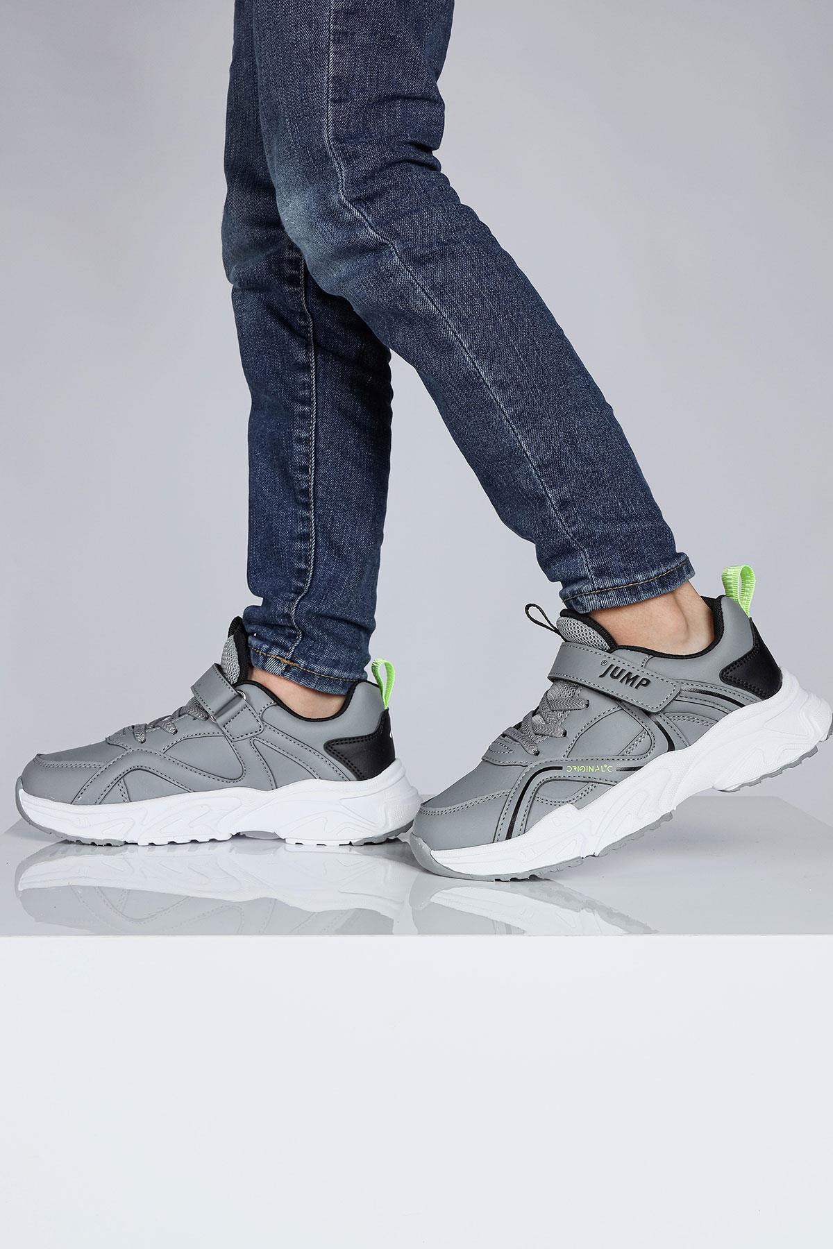 29603 Cırtlı Açık Gri - Siyah Üniseks Çocuk Sneaker Günlük Spor Ayakkabı