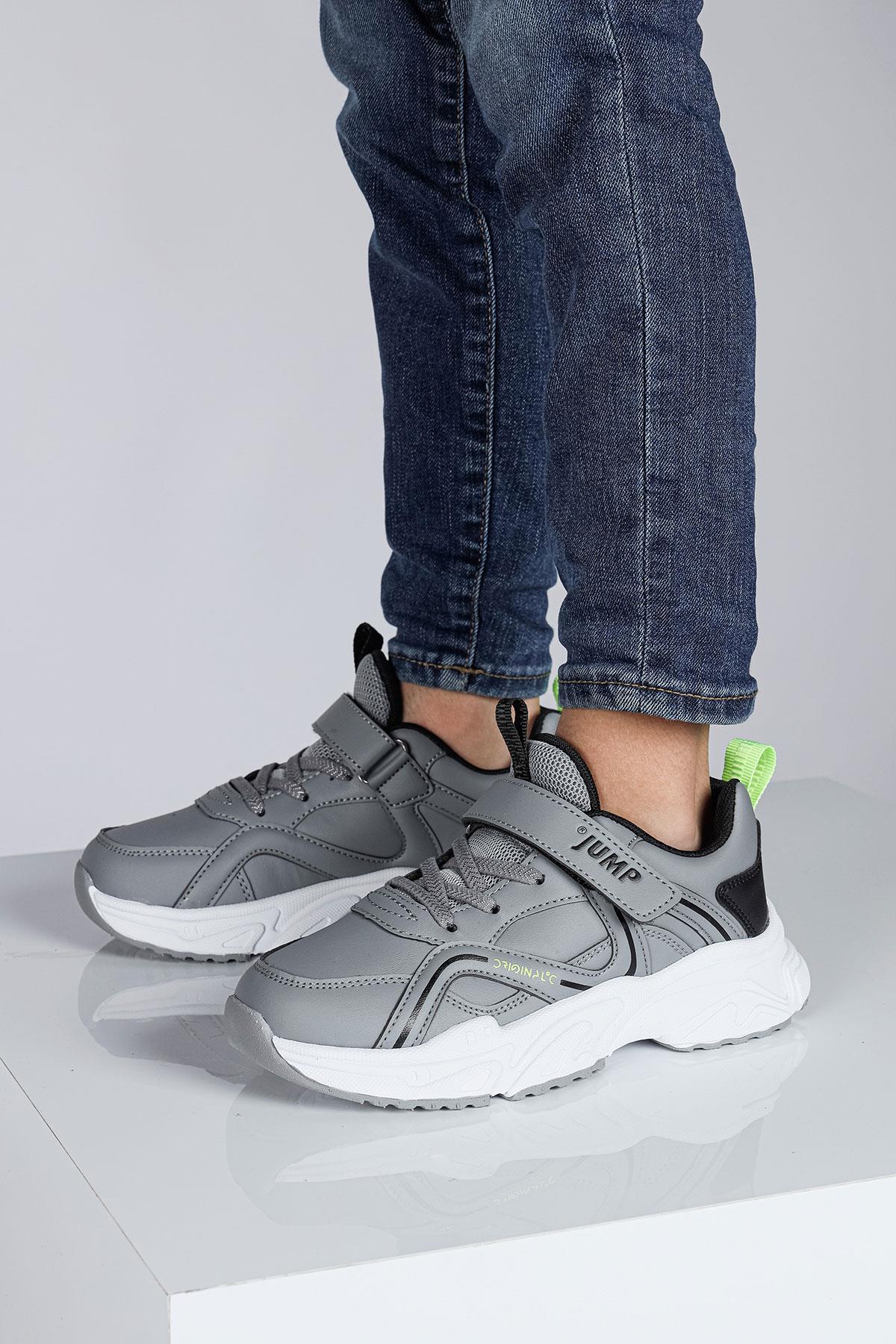 29603 Cırtlı Açık Gri - Siyah Üniseks Çocuk Sneaker Günlük Spor Ayakkabı