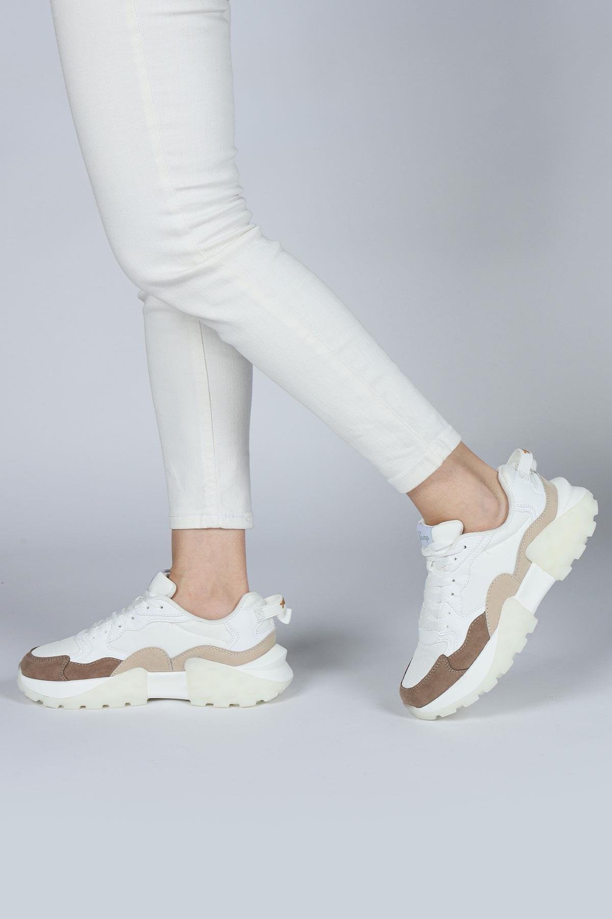 29780 Beyaz - Bej Kadın Sneaker Günlük Spor Ayakkabı