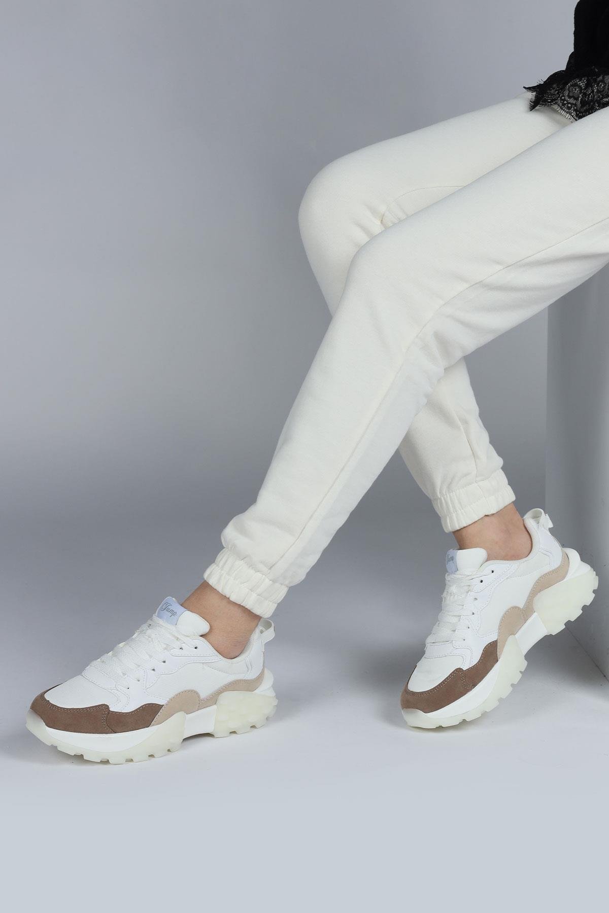 29780 Beyaz - Bej Kadın Sneaker Günlük Spor Ayakkabı