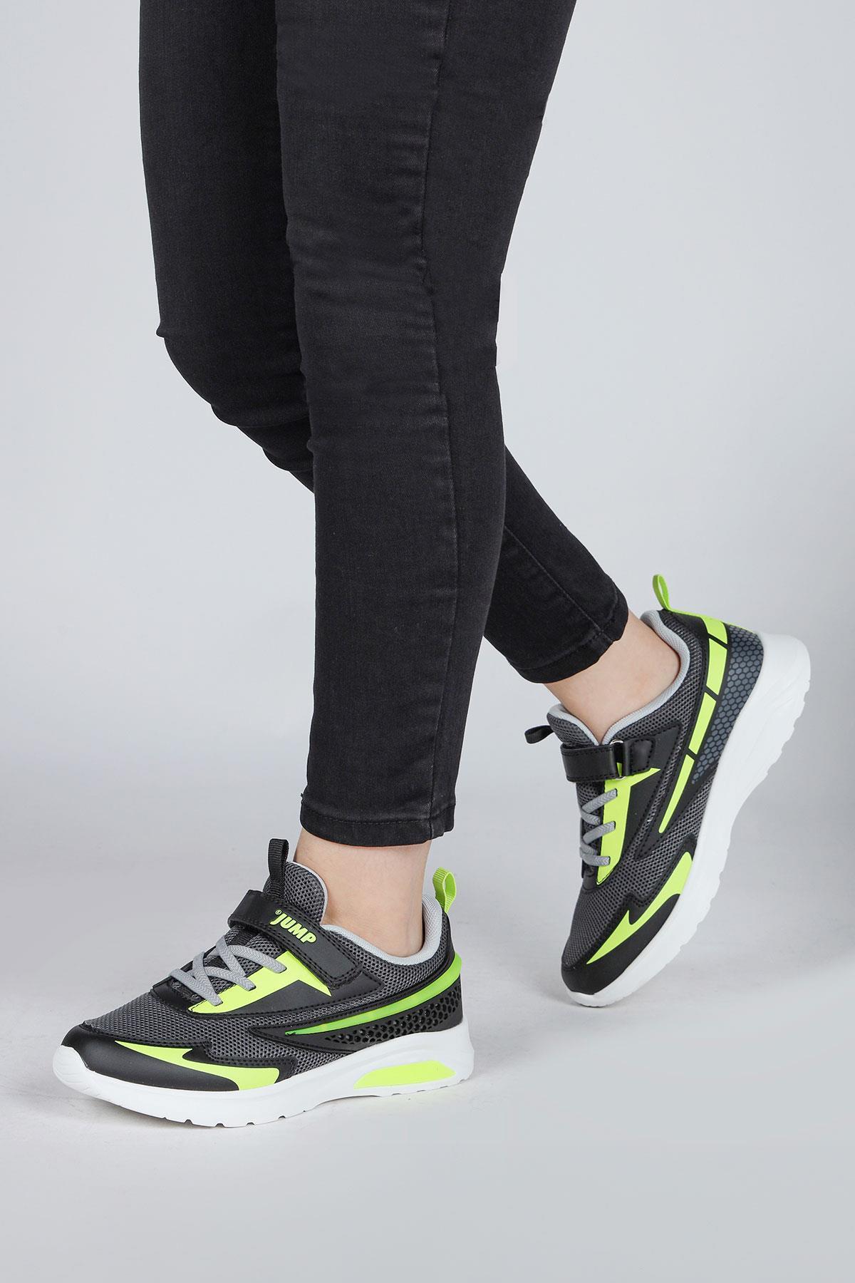 30007 Siyah - Neon Yeşil Üniseks Çocuk Sneaker Günlük Spor Ayakkabı