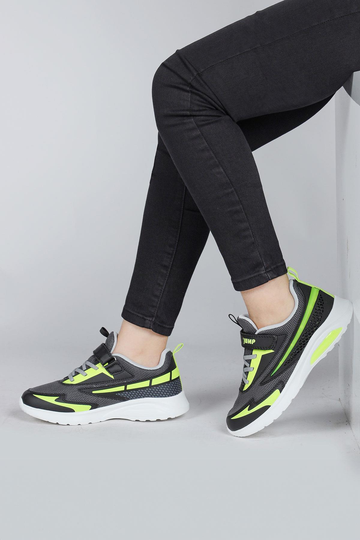 30007 Siyah - Neon Yeşil Üniseks Çocuk Sneaker Günlük Spor Ayakkabı