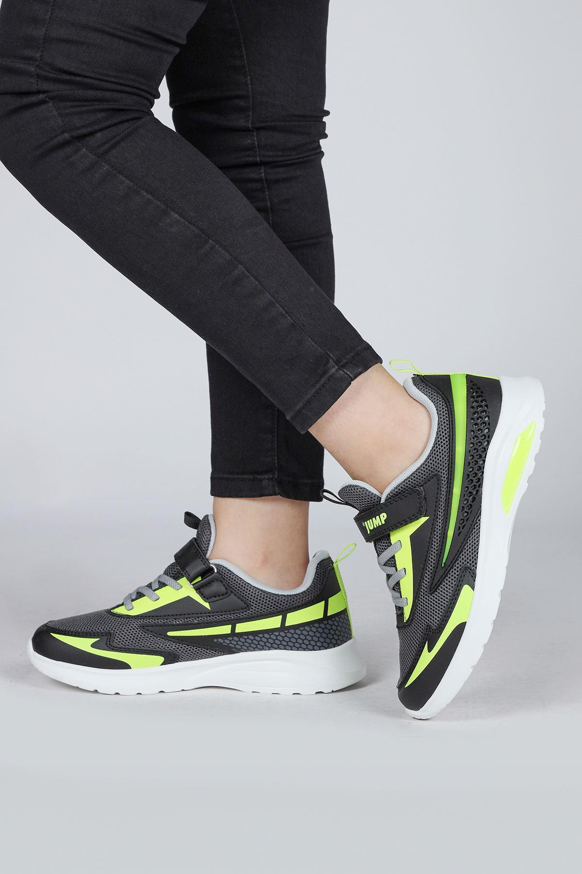 30007 Siyah - Neon Yeşil Üniseks Çocuk Sneaker Günlük Spor Ayakkabı