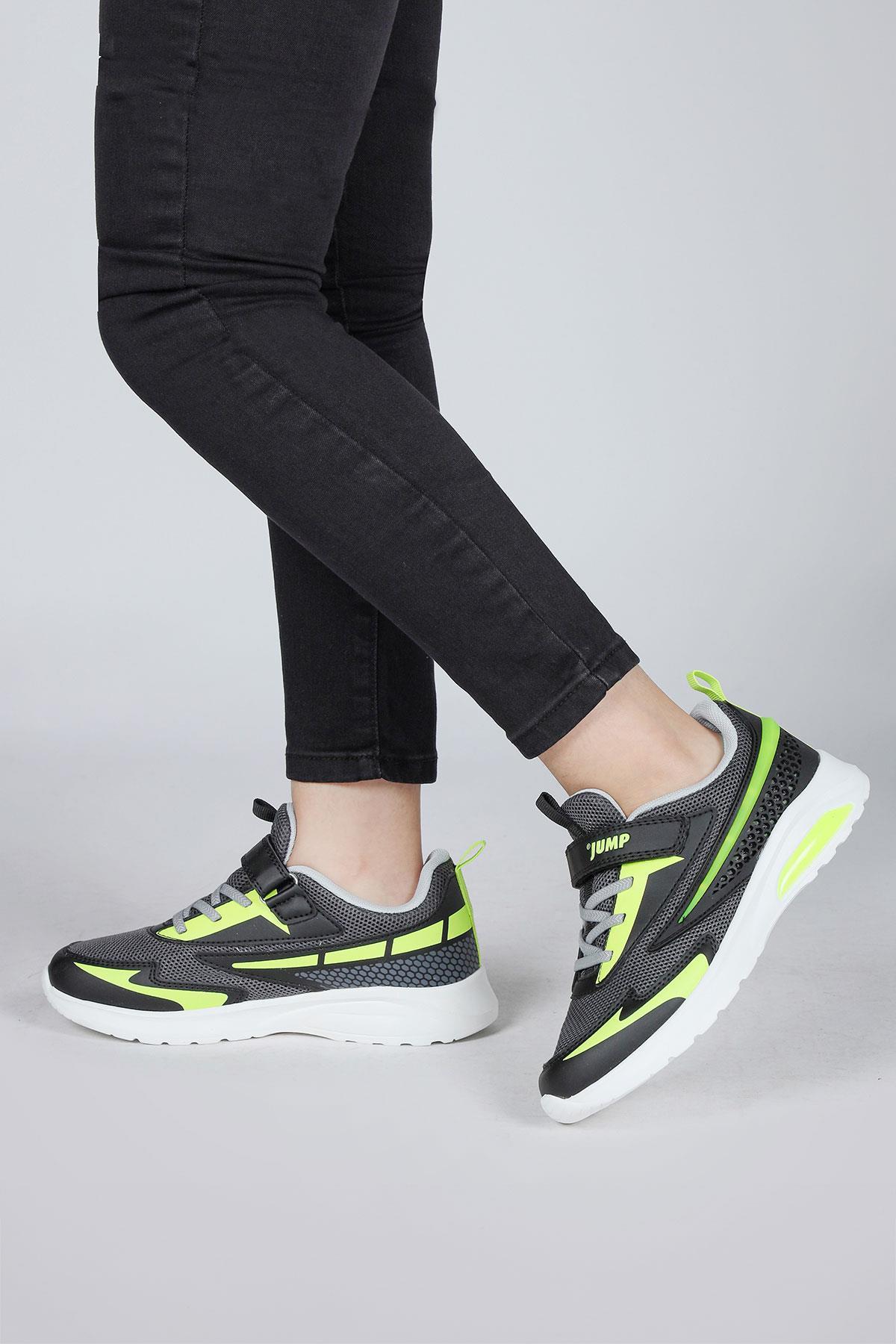 30007 Siyah - Neon Yeşil Üniseks Çocuk Sneaker Günlük Spor Ayakkabı
