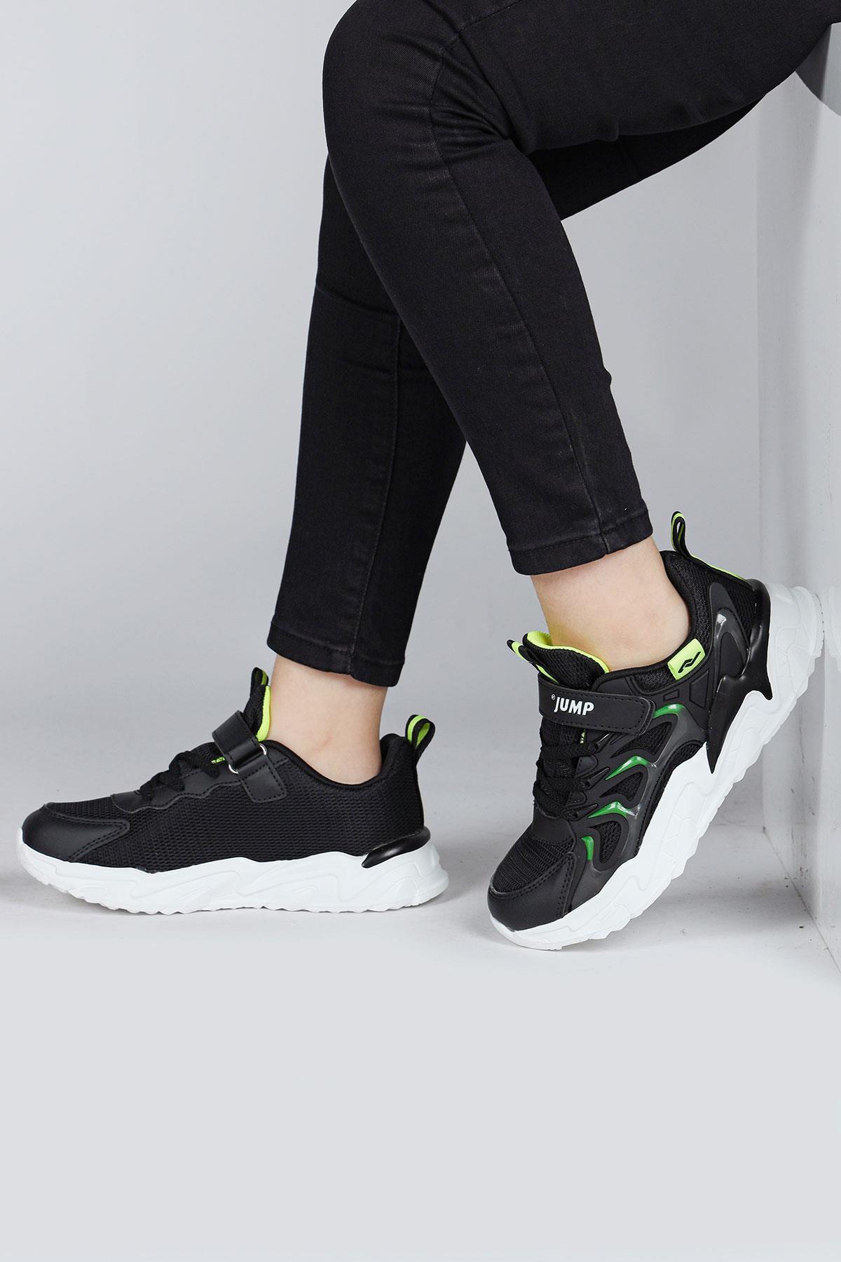 30054 Siyah - Neon Yeşil Üniseks Çocuk Sneaker Günlük Spor Ayakkabı