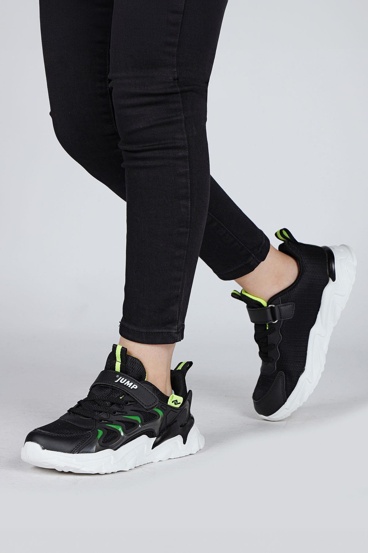 30054 Siyah - Neon Yeşil Üniseks Çocuk Sneaker Günlük Spor Ayakkabı