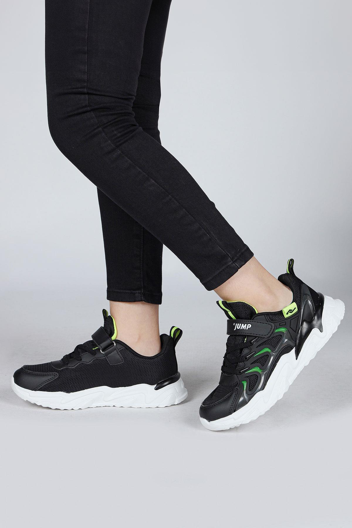30054 Siyah - Neon Yeşil Üniseks Çocuk Sneaker Günlük Spor Ayakkabı