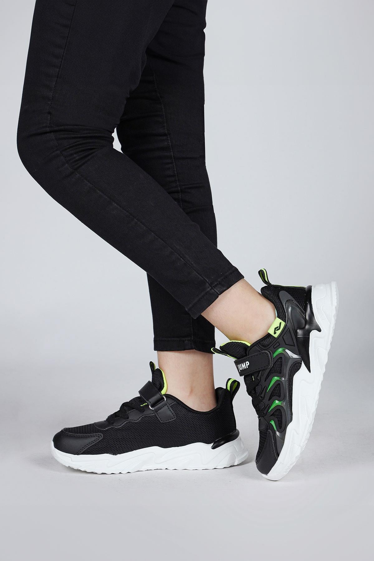 30054 Siyah - Neon Yeşil Üniseks Çocuk Sneaker Günlük Spor Ayakkabı