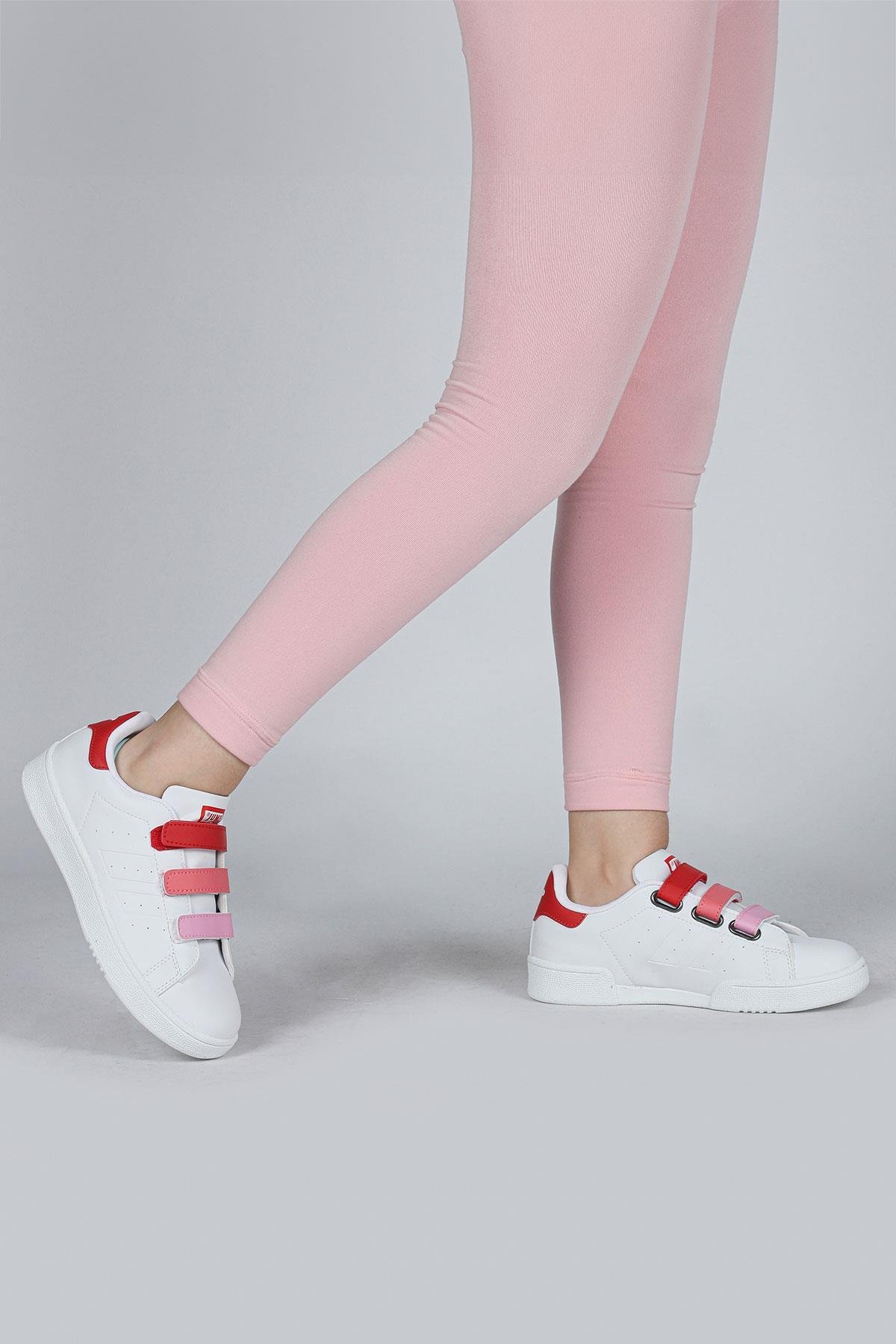 30110 Kırmızı - Beyaz Cırtlı Kız Çocuk Sneaker Günlük Spor Ayakkabı