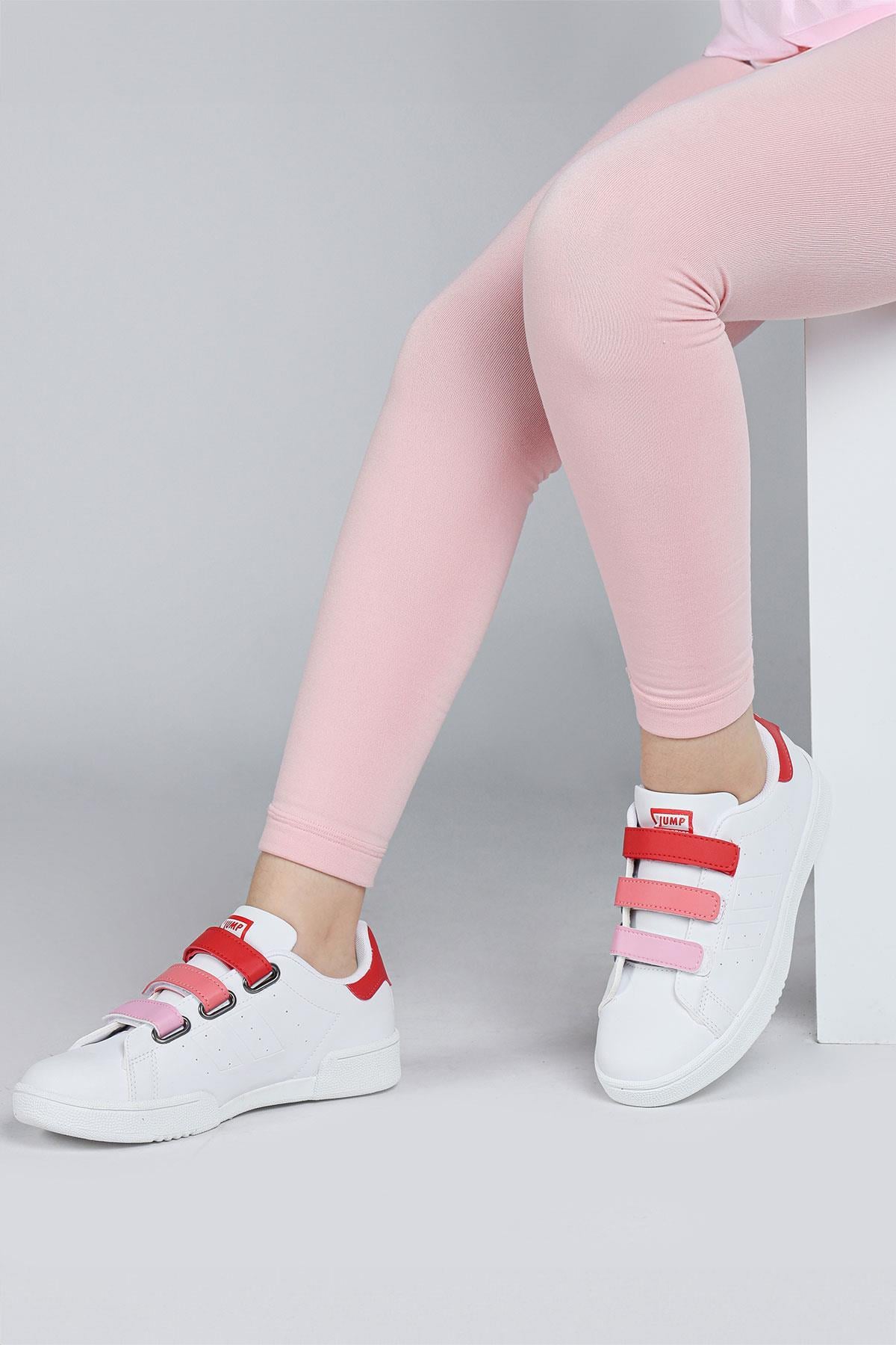 30110 Kırmızı - Beyaz Cırtlı Kız Çocuk Sneaker Günlük Spor Ayakkabı