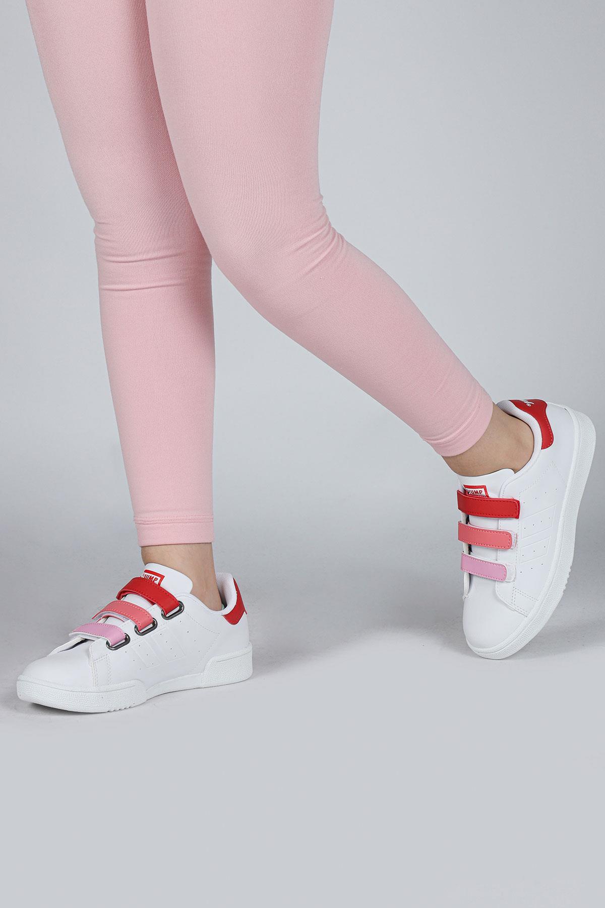 30110 Kırmızı - Beyaz Cırtlı Kız Çocuk Sneaker Günlük Spor Ayakkabı