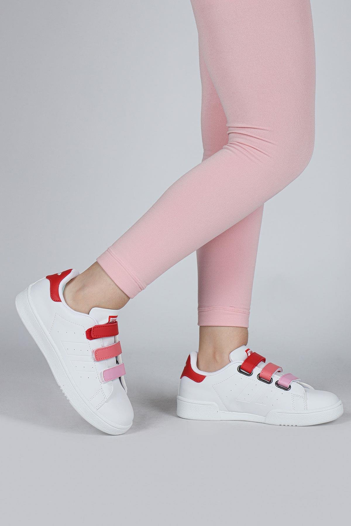 30110 Kırmızı - Beyaz Cırtlı Kız Çocuk Sneaker Günlük Spor Ayakkabı