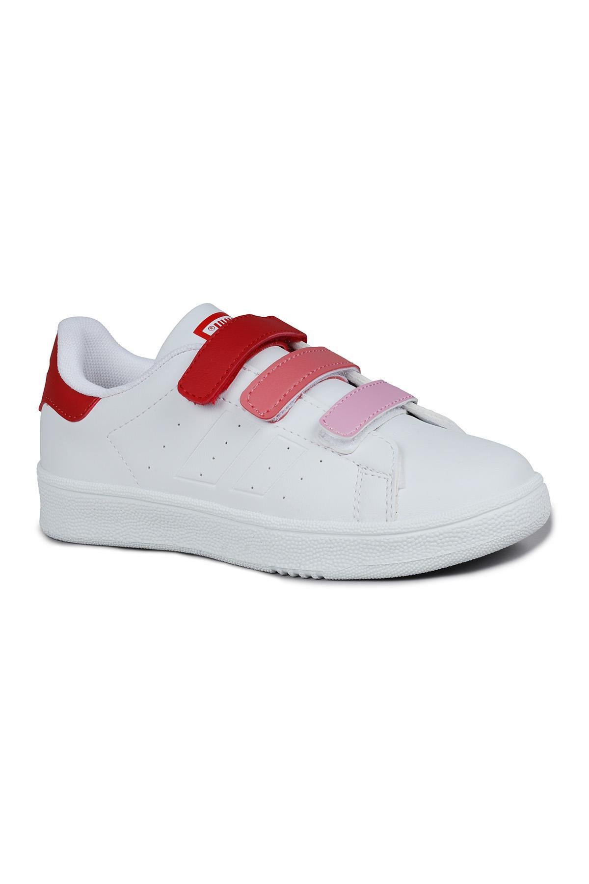 30110 Kırmızı - Beyaz Cırtlı Kız Çocuk Sneaker Günlük Spor Ayakkabı