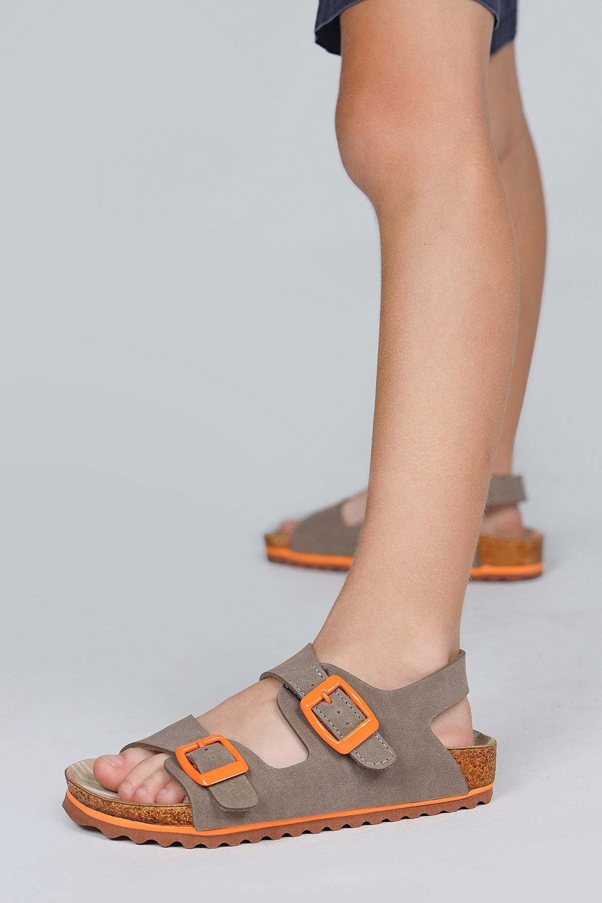 50023 Çift Tokalı Koyu Gri Kız Çocuk Sandalet