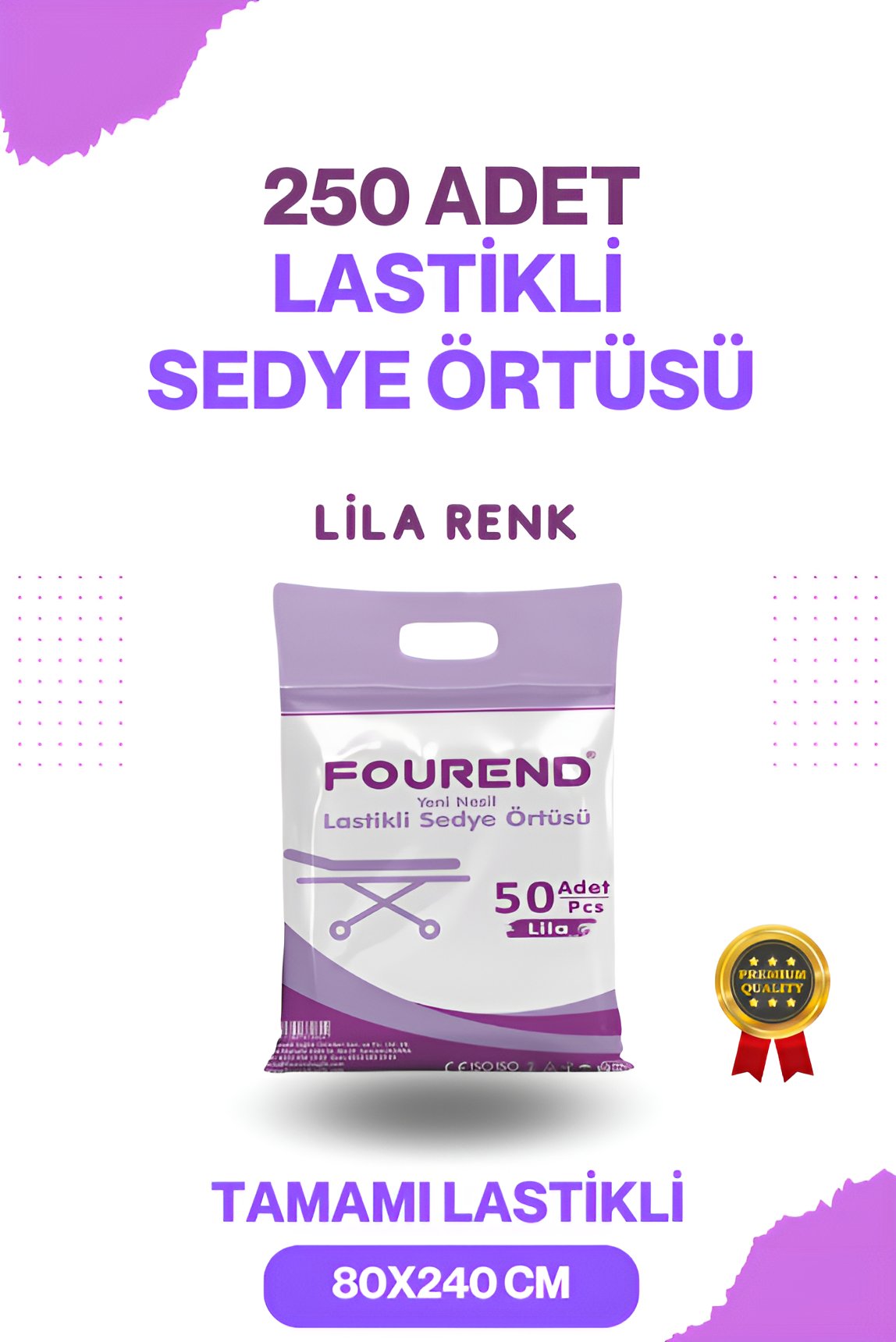 Fourend Yeni Nesil Lastikli Sedye Örtüsü 250 Adet - Renk: Lila/Mor