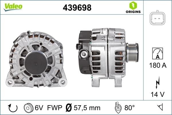 ALTERNATÖR 14V 180Ah P407-PARTNER TEPEE-EXPERT TEPEE-C4-C5-JUMPY-SCUDO DV6TED4/F 439620