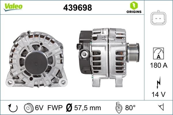 ALTERNATÖR 14V 180Ah P407-PARTNER TEPEE-EXPERT TEPEE-C4-C5-JUMPY-SCUDO DV6TED4/F 439620