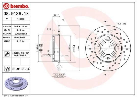 ARKA FREN AYNASI AUDI A4 8E2.B6 11/00> A4 Avant 8E5.B6 09/01>SEAT EXEO 09> 245x9.9x10DL 986478986-DF4186