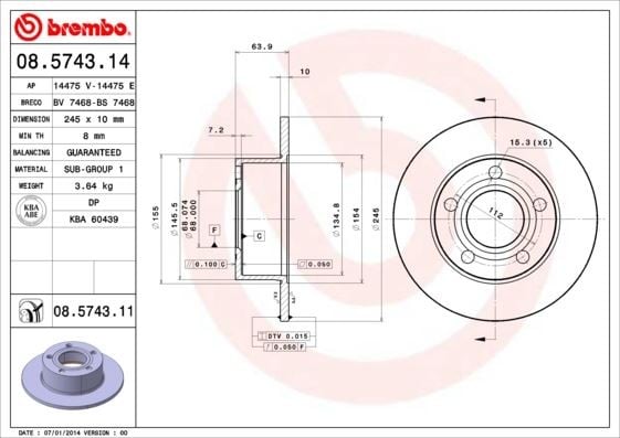 ARKA FREN AYNASI PASSAT- 96-05 AUDI100 90-94 A6 1.8T-1.9TDI 94-05 SUPERB 02-08 245x10x5DL 986478132-986479B22-DF2651