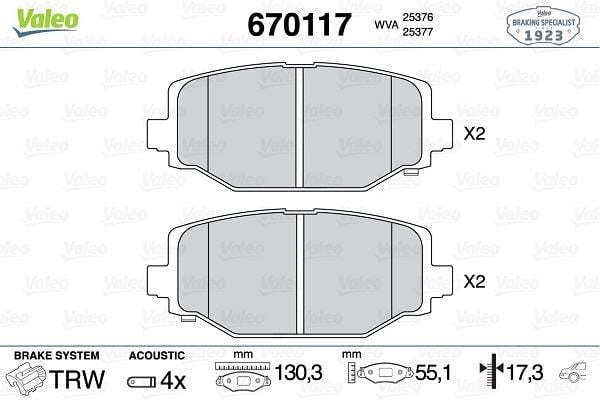 ARKA FREN BALATASI FIAT FREEMONT 11>15 LANCIA VOYAGER MPV 11>14 DODGE JOURNEY 11>