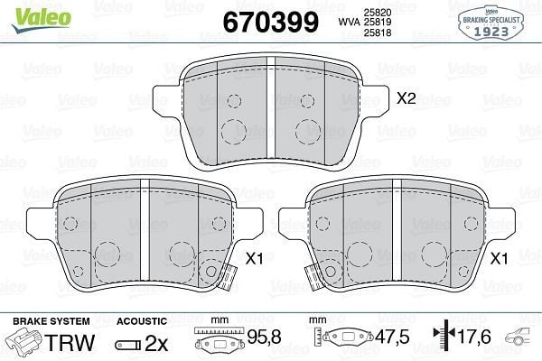 ARKA FREN BALATASI OPEL CORSA E 14>19 ADAM 14>19 15 JANT RPO J67 FIAT EGEA 16> 500L 13> 264mm