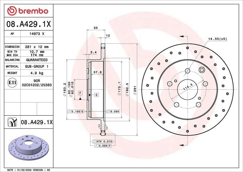 ARKA FREN DİSKİ DOLU TİP - DELİKLİ TOYOTA RAV4 2.0L 1AZ-FE ACA30 06-12 / 2.2L 2AD-FTV 2ADFHV ALA30 06-> / 2.0L 3ZRFAE ZSA30 09-> / 2.0L 1ADFTV ALA40 13-> 281 çap X 5 bijon - Adet disk fiyatıdır