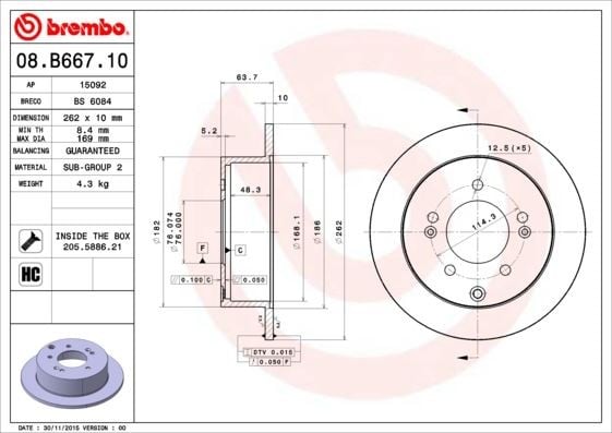 ARKA FREN DİSKİ DOLU TİP - KAPLAMALI KIA CERATO 1.6L G4FC 10-14 / SOUL 1.6L G4FC benzinli 09-> 1.6 L D4FB CRDİ 09-14 262 çap x 5 bijon - Adet disk fiyatıdır