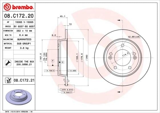 ARKA FREN DİSKİ DOLU TİP HYUNDAI İ30 1.6L G4FD GDİ GAMMA 11-15 / 1.4L 1.6L CRDİ DİZEL 12-16 / ELAN TRA 12-> / KIA CEED 1.6L GDI BENZİNLİ 12-> 1.4L 1.6L CRDİ DİZEL 12-> 262 çap x 5 bijon - Adet disk