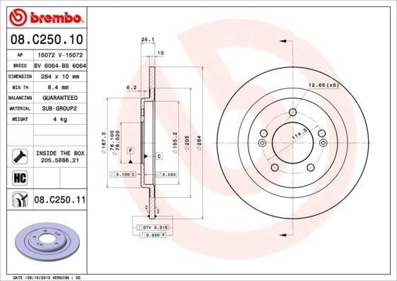 ARKA FREN DİSKİ DOLU TİP HYUNDAI i30 1.6L G4FD D4FB otomatik vites 12-16 / KIA CEED 1.6L G4FJ D4FB 12-18 284 çap x 5 bijon - Adet disk fiyatıdır