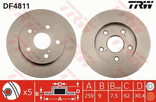 ARKA FREN DİSKİ DOLU TİP TOYOTA AURIS COROLLA 1.6L 1ZR-FE ZRE151 07-> / 1.33L 1NR-FE NRE150 6 vite s 10-> 250 çap x 5 bijon - Takım disk fiyatıdır