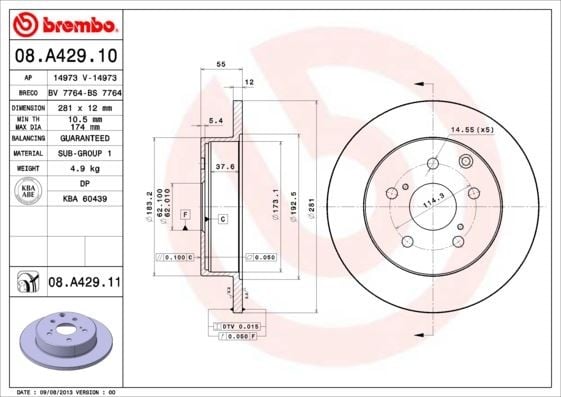 ARKA FREN DİSKİ DOLU TİP TOYOTA RAV4 2.0L 1AZ-FE ACA30 06-12 / 2.2L 2AD-FTV 2ADFHV ALA30 06-> / 2. 0L 3ZRFAE ZSA30 09-> / 2.0L 1ADFTV ALA40 13-> 281 çap X 5 bijon - Adet disk fiyatıdır