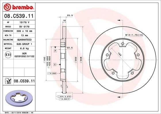 ARKA FREN DISKI TRANSIT V363 14> TEK TEKER A.CEKER DUZ 308MM 5 BIJON