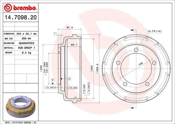 ARKA FREN KAMPANASI TARNSIT V185 01>06 Ö CEKER 2.0 TDCI - 254 / 59.5 MM