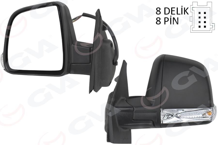 DIŞ DİKİZ AYNASI ELEKTRİKLİ SOL DOBLO III 2011 MD. SİNYALLİ KATLANIR / POWER FLOK DESENLİ 8 FİŞ