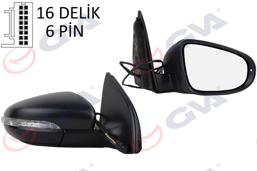 DIŞ DİKİZ AYNASI SAĞ GOLF 09> ELEKTRİKLİ ISITMALI SİNYALLİ KONVEKS 6 FİŞ VM- 6197EHPR