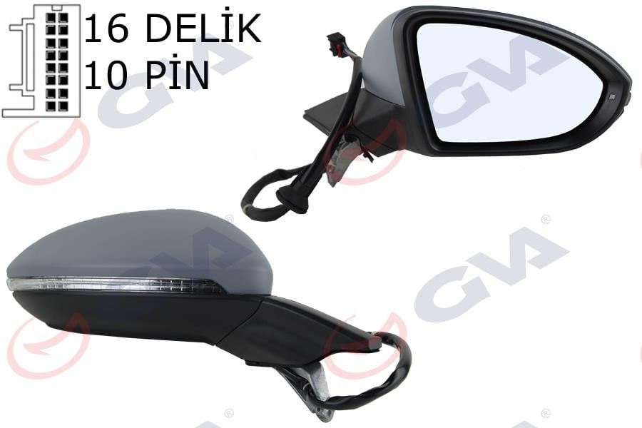 DIŞ DİKİZ AYNASI SAĞ GOLF 13> ELEKTRİKLİ ISITMALI HAFIZALI SİNYALLİ ASTARLI KONVEKS 10 FİŞ VM-6187EHPCR