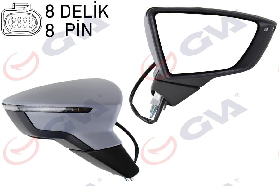 DIŞ DİKİZ AYNASI SAĞ LEON 12> ELEKTRİKLİ KATLANIR ISITMALI SENSÖRLÜ SİNYALLİ ASTARLI KONVEKS VM-367EBR