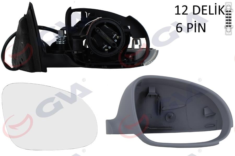 DIŞ DİKİZ AYNASI SAĞ PASSAT 03> ELEKTRİKLİ ISITMALI SİNYALLİ ASTARLI KONVEKS 6 FİŞ VM-199EHPR
