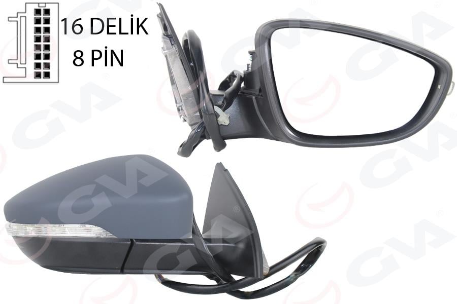 DIŞ DİKİZ AYNASI SAĞ PASSAT 11> ELEKTRİKLİ ISITMALI KATLANIR SİNYALLİ ASTARLI KONVEKS 8 FİŞ VM-6194EBR
