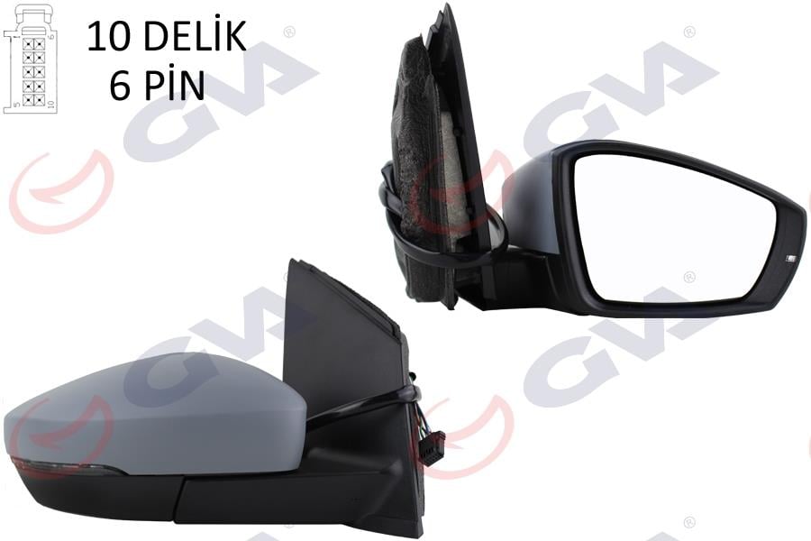 DIŞ DİKİZ AYNASI SAĞ POLO 09> ELEKTRİKLİ ISITMALI ASTARLI KONVEKS 6 FİŞ VM-388NEHPR